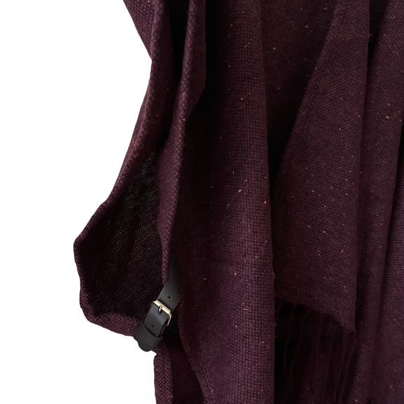 Talbots Womens Fringed Shawl Poncho Cape Burgundy Tweed Sweater Knit M/L M L - Picture 4 of 6